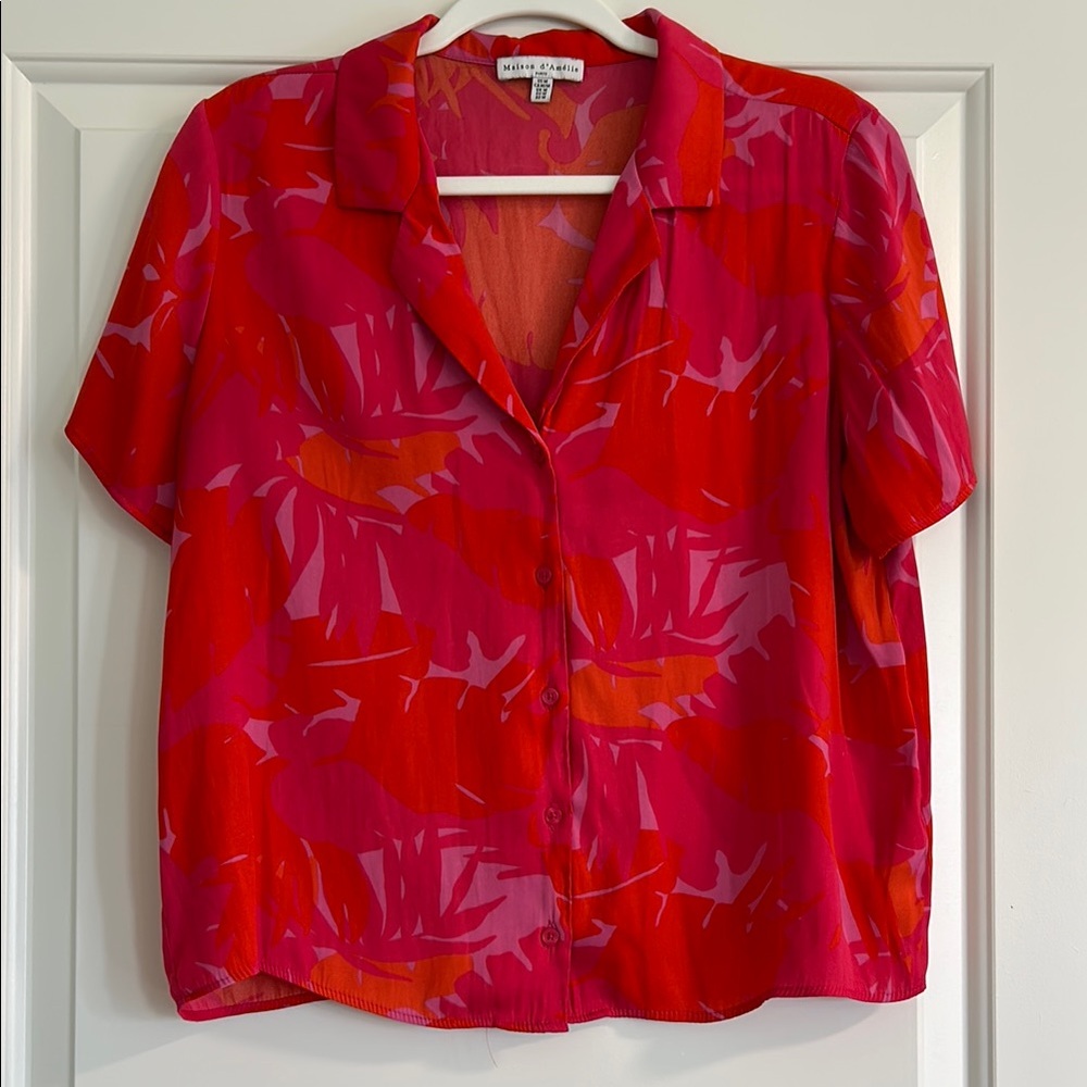 Silky Pink and Orange Boxy Button Down